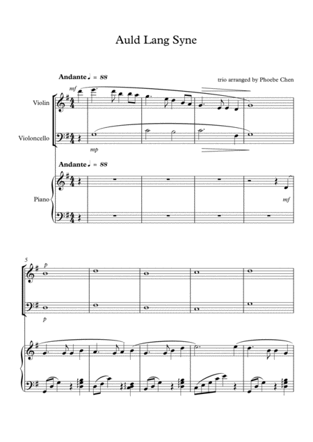 Auld Lang Syne Trio For Violin Cello And Piano Sheet Music