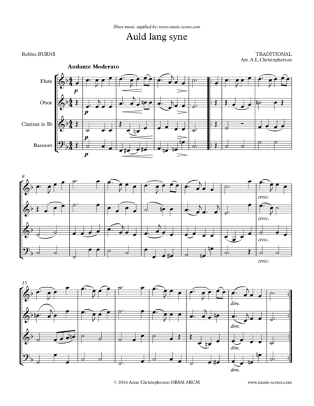 Auld Lang Syne Wind Quartet Sheet Music