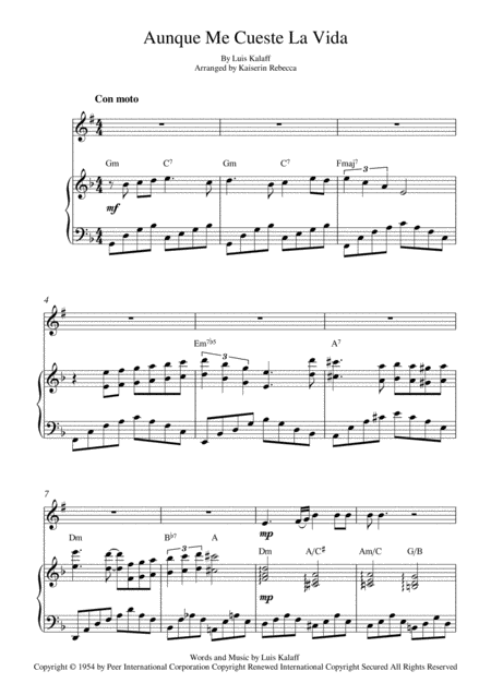 Aunque Me Cueste La Vida Bb Clarinet Solo And Piano Accompaniment Sheet Music