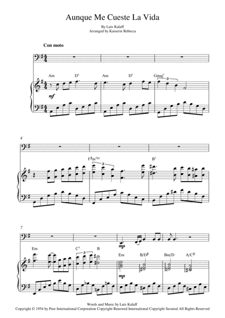 Free Sheet Music Aunque Me Cueste La Vida Cello Solo And Piano Accompaniment