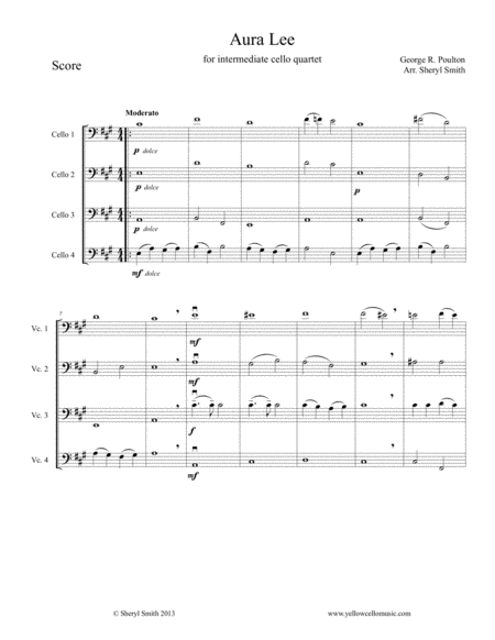 Aura Lea Arranged For Four Cellos Cello Quartet Sheet Music