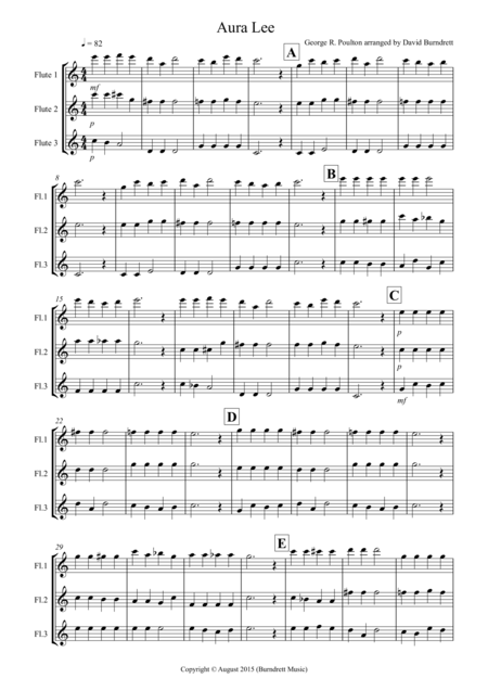 Free Sheet Music Aura Lee For Flute Trio