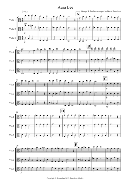 Aura Lee For Viola Trio Sheet Music