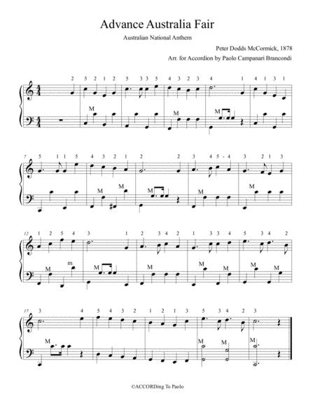 Free Sheet Music Australian National Anthem Accordion Arrangement