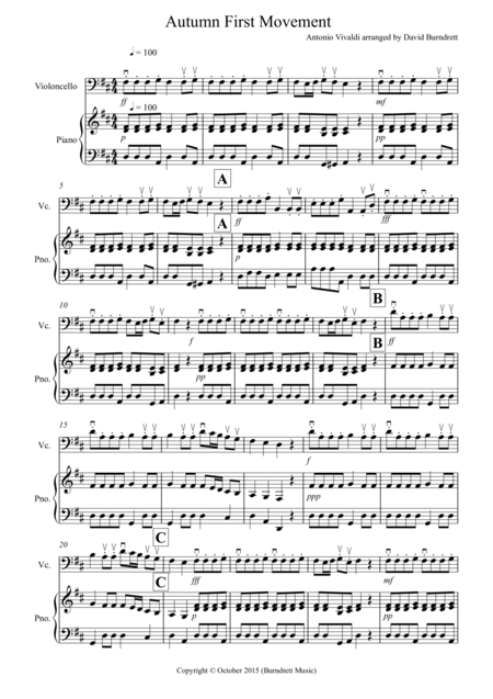 Autumn Four Seasons For Cello And Piano Sheet Music