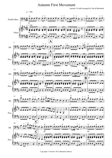 Free Sheet Music Autumn Four Seasons For Double Bass And Piano