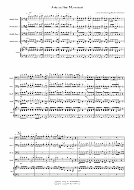 Free Sheet Music Autumn Four Seasons For Double Bass Quartet