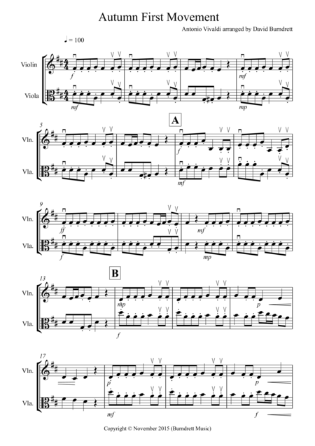 Autumn Four Seasons For Violin And Viola Duet Sheet Music