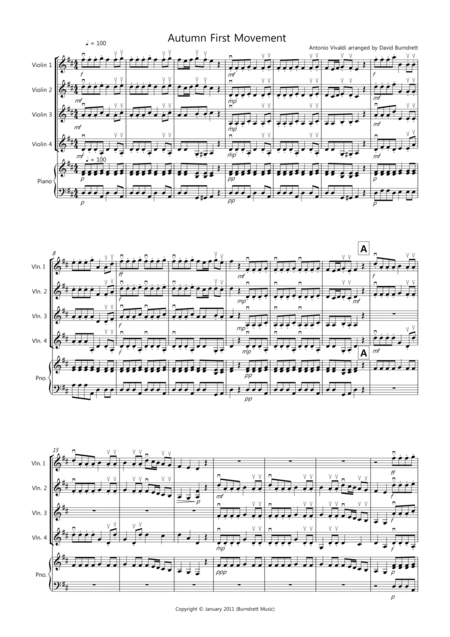 Free Sheet Music Autumn Four Seasons For Violin Quartet