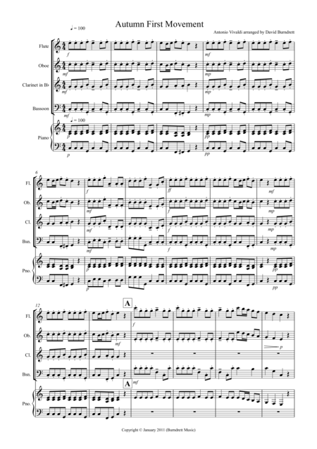 Autumn Four Seasons For Wind Quartet Sheet Music