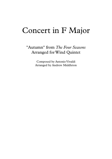 Autumn From The Four Seasons Arranged For Wind Quintet Sheet Music