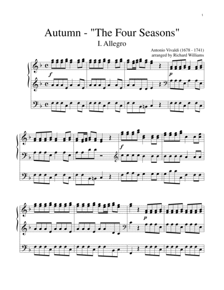 Autumn I Allegro From The Four Seasons Sheet Music