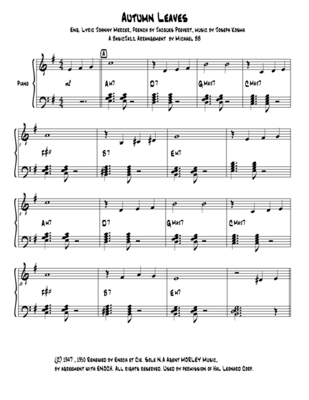 Autumn Leaves A Basicjazz Arrangement By Michael Bb From Gateway Editions Sheet Music