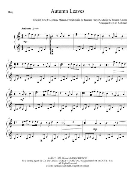 Autumn Leaves For Solo Harp In A Minor No Levers Required Sheet Music