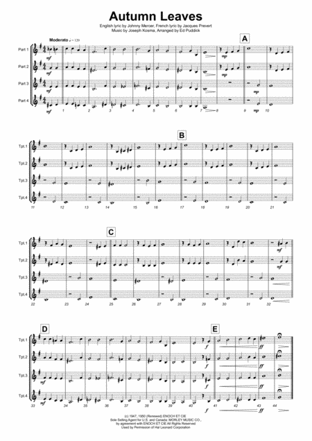 Free Sheet Music Autumn Leaves Quartet Of Bb Instruments