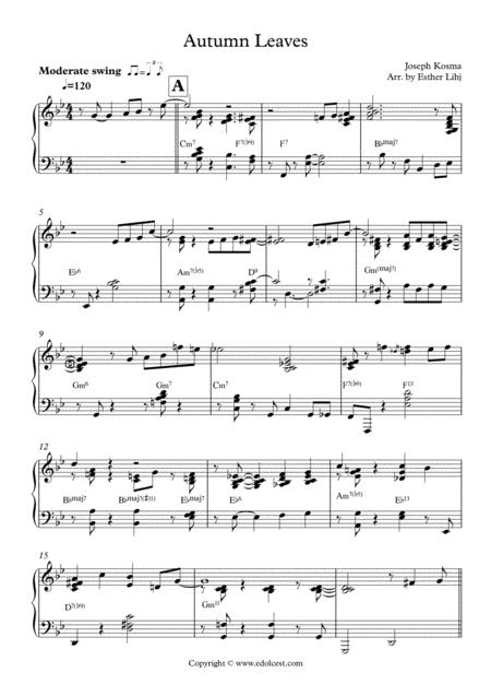 Free Sheet Music Autumn Leaves Solo Piano Includes A Written Improvisation Section