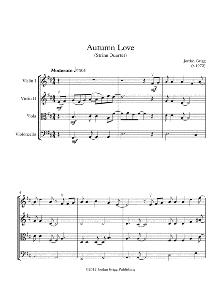 Free Sheet Music Autumn Love String Quartet