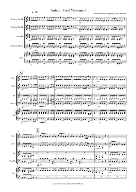 Free Sheet Music Autumn The Four Seasons For Brass Quartet