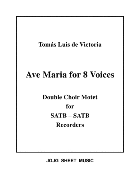 Ave Maria A 8 For Recorder Octet Sheet Music