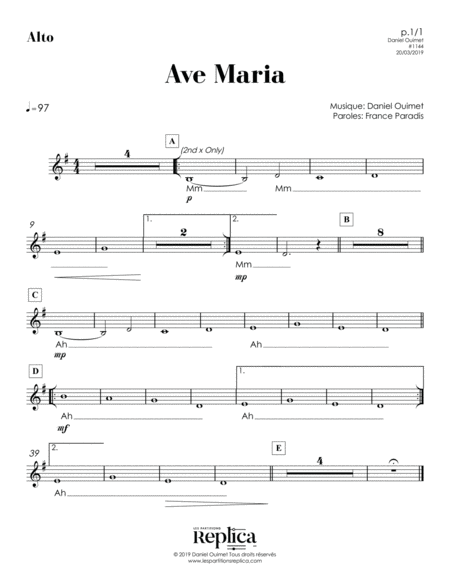 Free Sheet Music Ave Maria Alto Part