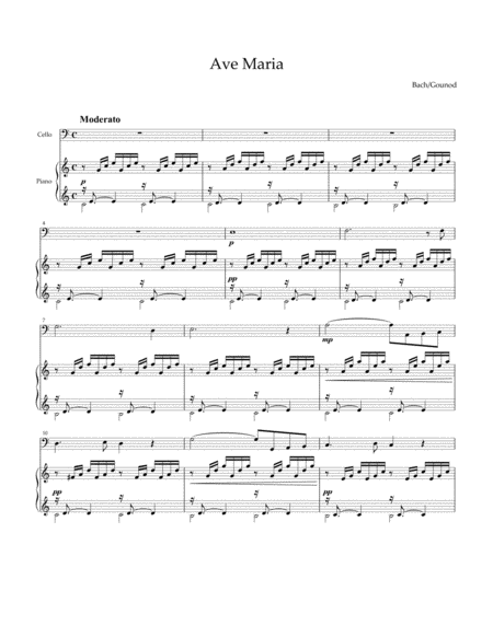 Ave Maria Bach Gounod For Cello And Piano Sheet Music