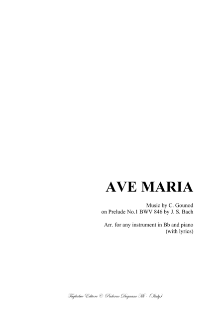 Free Sheet Music Ave Maria Bach Gounod For Instruments In Bb And Piano With Parts