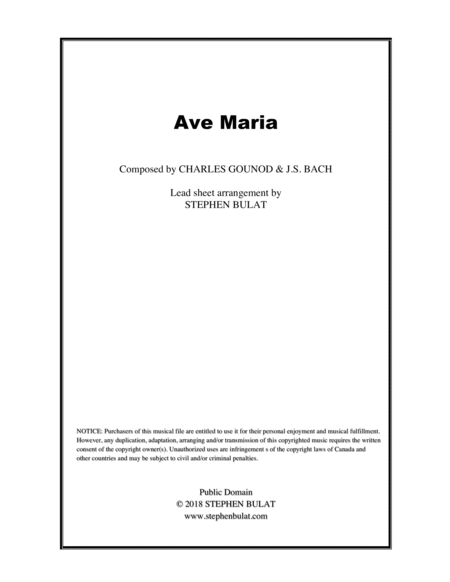 Free Sheet Music Ave Maria Bach Gounod Lead Sheet Key Of G
