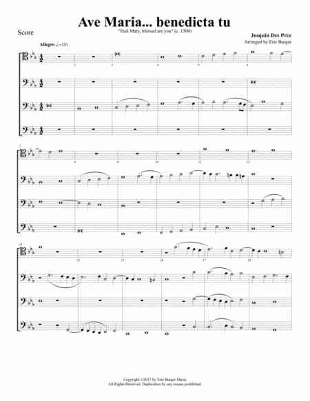 Free Sheet Music Ave Maria Benedicta Tu For Trombone Or Low Brass Quartet