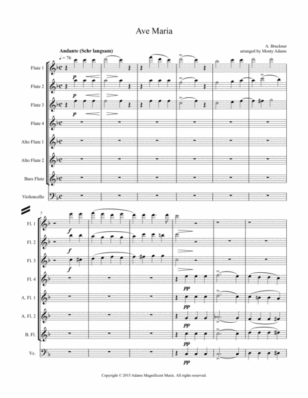 Ave Maria By A Bruckner For Flute Choir Sheet Music