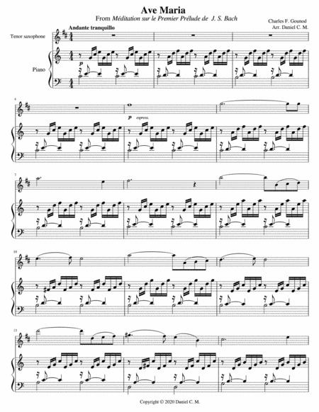 Ave Maria By Bach And Gounod Tenor Sax And Piano Sheet Music