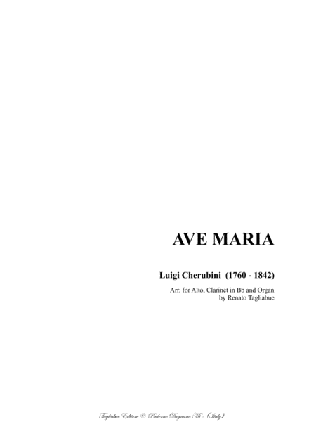 Free Sheet Music Ave Maria By Cherubini For Alto Clarinet In Bb And Organ Piano