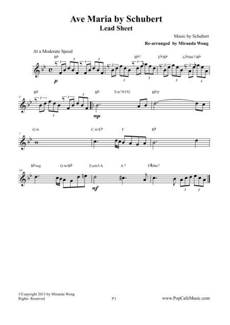 Free Sheet Music Ave Maria By Schubert Lead Sheet