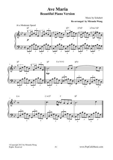 Free Sheet Music Ave Maria By Schubert Romantic Piano Version