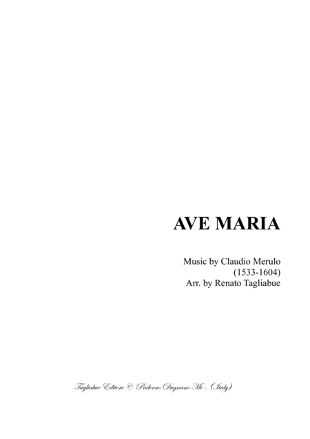 Free Sheet Music Ave Maria C Merulo For Sattb Choir