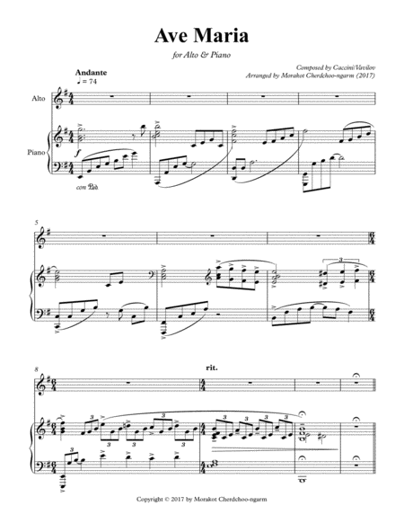 Free Sheet Music Ave Maria Caccini E Minor For Alto Piano
