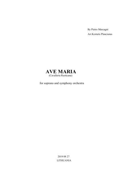 Ave Maria Cavalleria Rusticana For Soprano And Symphony Orchestra Sheet Music