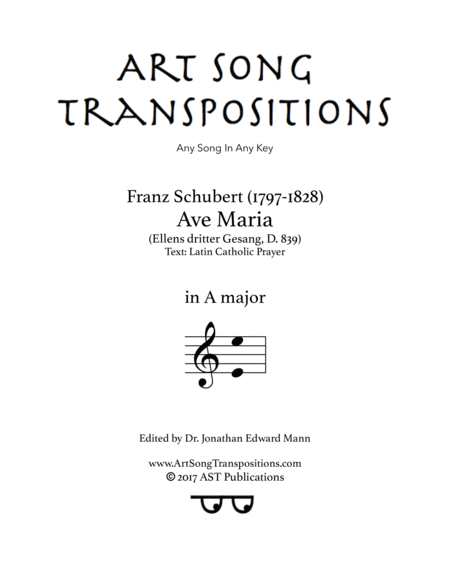 Ave Maria D 839 A Major Latin Sheet Music