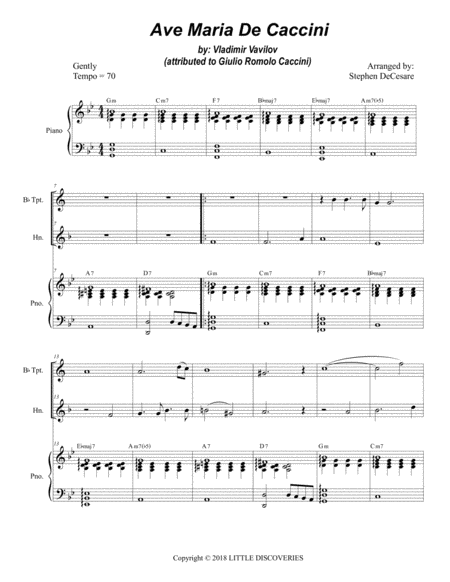 Free Sheet Music Ave Maria De Caccini Duet For Bb Trumpet French Horn