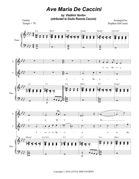 Ave Maria De Caccini Duet For Soprano Tenor Solo Sheet Music