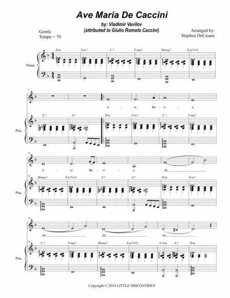 Free Sheet Music Ave Maria De Caccini For Medium Low Voice