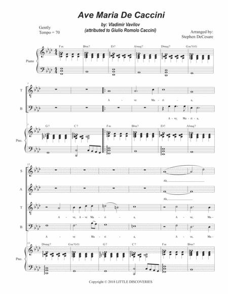 Ave Maria De Caccini Vocal Quartet Satb Sheet Music