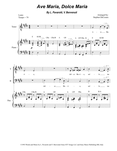 Ave Maria Dolce Maria For 2 Part Choir Tb Sheet Music