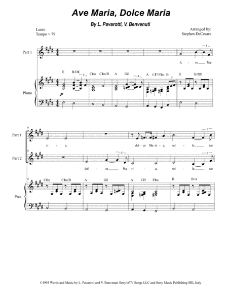 Ave Maria Dolce Maria For 2 Part Choir Sheet Music