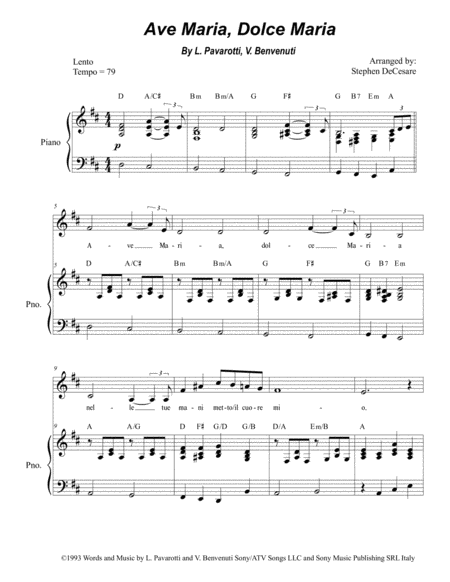 Ave Maria Dolce Maria For Medium Low Voice Sheet Music