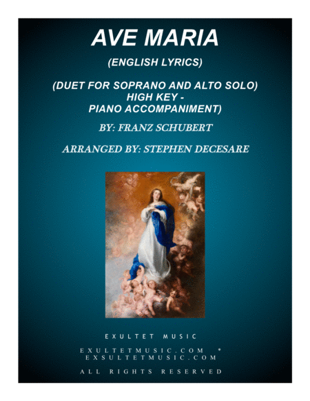 Ave Maria Duet For Soprano Alto Solo English Lyrics High Key Piano Accompaniment Sheet Music