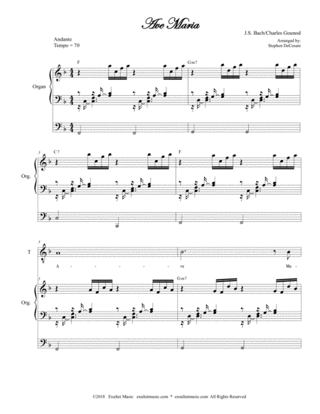 Ave Maria Duet For Tenor Bass Solo High Key Organ Accompaniment Sheet Music