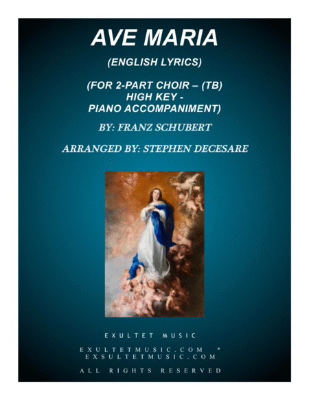 Ave Maria For 2 Part Choir Tb English Lyrics High Key Piano Accompaniment Sheet Music