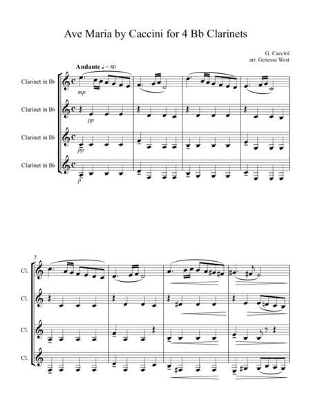 Ave Maria For 4 Bb Clarinets By Giulio Caccini Sheet Music