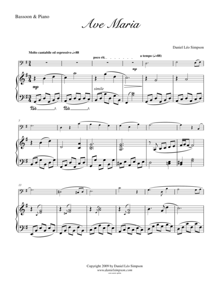 Ave Maria For Bassoon Piano Sheet Music