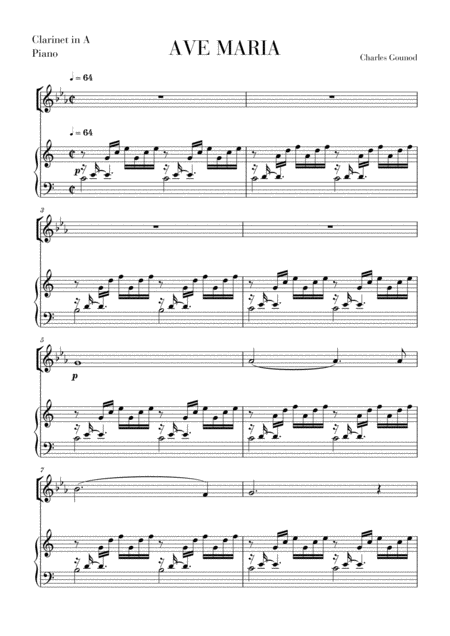 Ave Maria For Clarinet In A Sheet Music